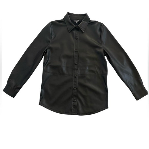 Liverpool Seamed Faux Vegan Button-down Leather Shacket, Black, Size XS‎ - Picture 5 of 12
